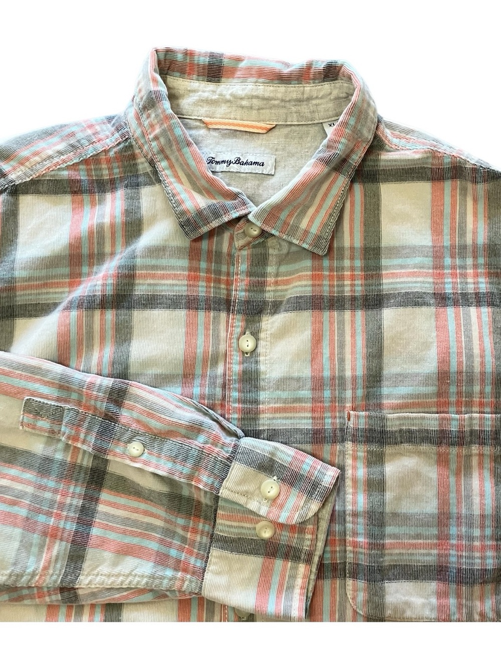 Tommy Bahama Plaid Button Up Shirt Men’s XL 100% Cotton Long Sleeve Casual